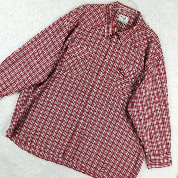 Fox Fire Mens Shirt Button Down Western Pearl Snaps Red Plaid Long Sleeve Big 3X - Picture 10 of 11